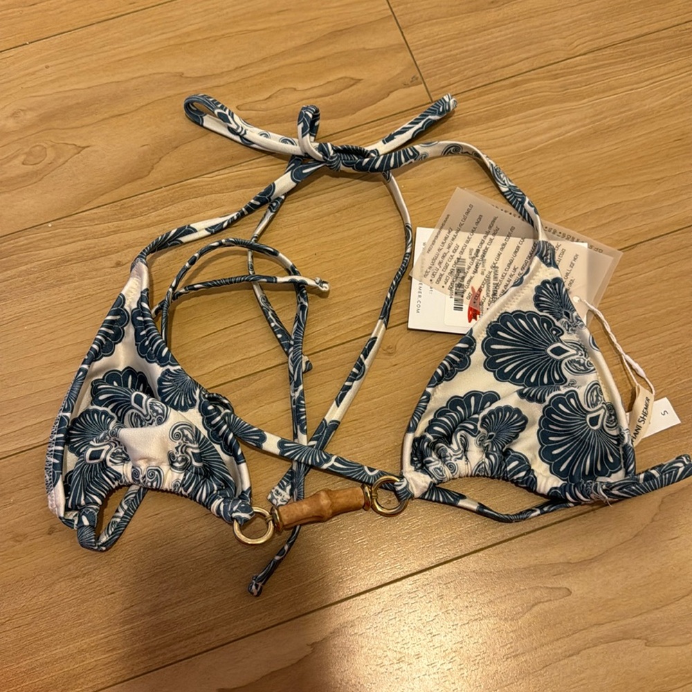 Blue Shell-Print Triangle Bikini Top - Picture 2 of 5